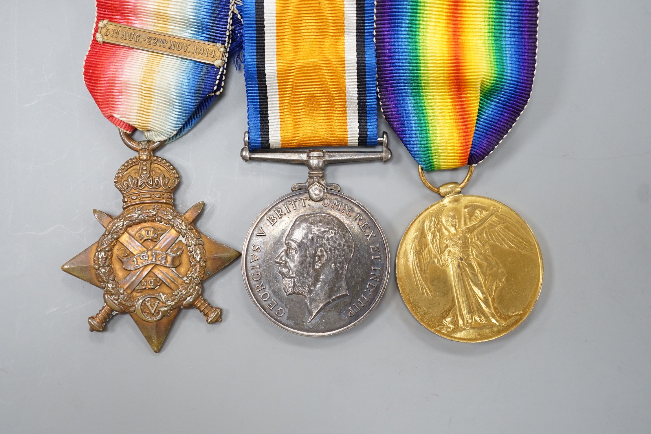 A WWI Mons star (with later bar) trio to 6346 PTE. H. SMYTH 8/HRS.